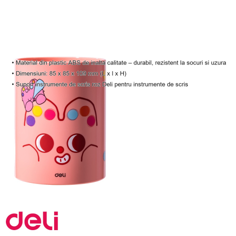 Suport instrumente de scris Deli Z450, plastic ABS rezistent, roz, pentru organizare birou [2]
