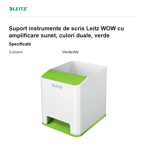 Suport instrumente de scris Leitz WOW cu amplificare sunet, culori duale, verde [2]