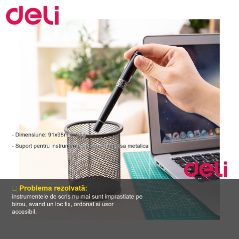 Suport instrumente scris Deli, plasa metalica mesh, organizator birou compact [1]