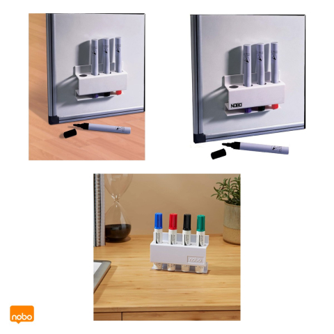 Suport magnetic Nobo, pentru 4 markere, din plastic, patrat, alb, 120x80x320 mm [3]