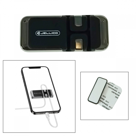 Suport magnetic universal cu management cablu pentru telefon mobil, Jellico PH2, cu adeziv, argintiu cu negru [1]