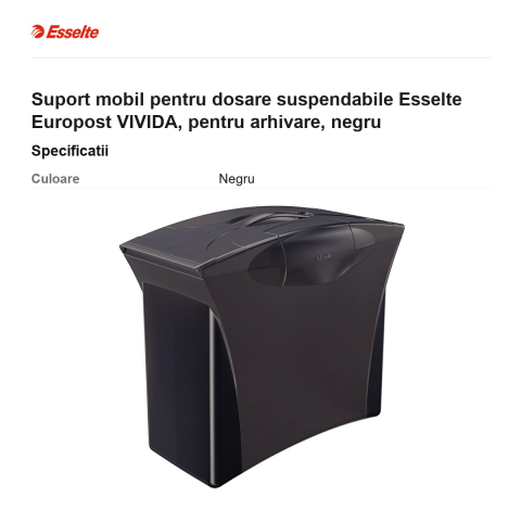 Suport mobil pentru dosare suspendabile Esselte Europost VIVIDA, pentru arhivare, negru [2]
