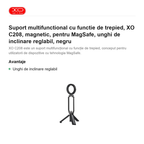 Suport multifunctional cu functie de trepied, XO C208, magnetic, pentru MagSafe, unghi de inclinare reglabil, negru [1]