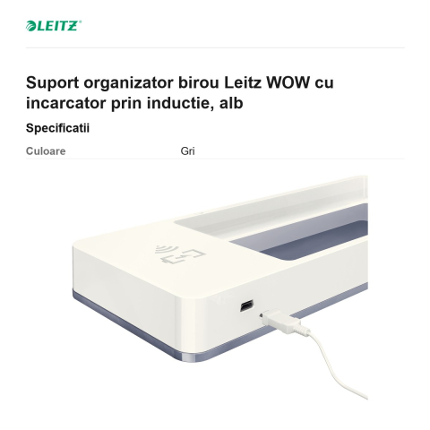 Suport organizator birou Leitz WOW cu incarcator prin inductie, alb [2]