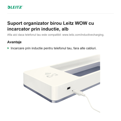Suport organizator birou Leitz WOW cu incarcator prin inductie, alb [1]