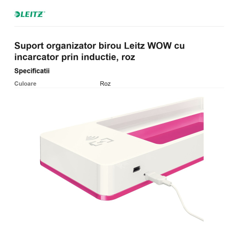 Suport organizator birou Leitz WOW cu incarcator prin inductie, roz [2]