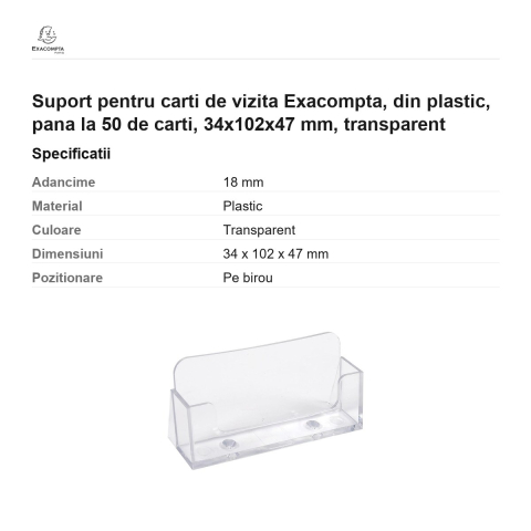 Suport pentru carti de vizita Exacompta, din plastic, pana la 50 de carti, 34x102x47 mm, transparent [2]
