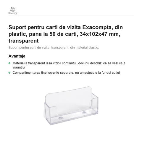 Suport pentru carti de vizita Exacompta, din plastic, pana la 50 de carti, 34x102x47 mm, transparent [1]