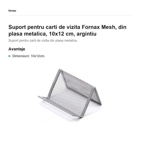 Suport pentru carti de vizita Fornax Mesh, din plasa metalica, 10x12 cm, argintiu [1]