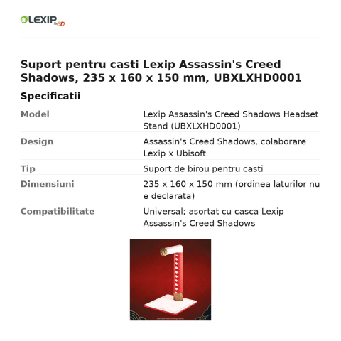 Suport pentru casti Lexip Assassin's Creed Shadows, 235 x 160 x 150 mm, UBXLXHD0001 [2]