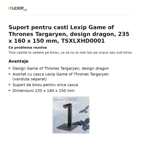 Suport pentru casti Lexip Game of Thrones Targaryen, design dragon, 235 x 160 x 150 mm, TSXLXHD0001 [1]