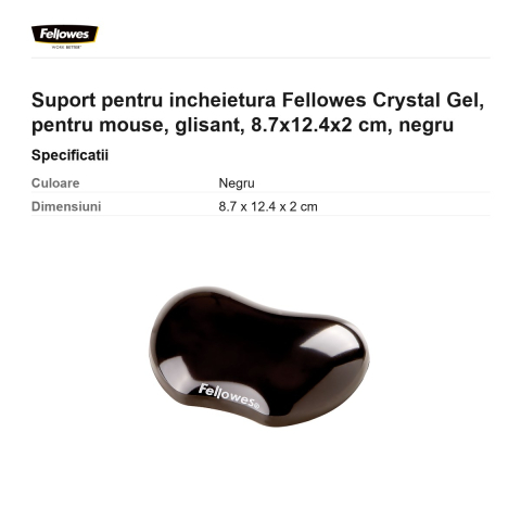 Suport pentru incheietura Fellowes Crystal Gel, pentru mouse, glisant, 8.7x12.4x2 cm, negru [2]