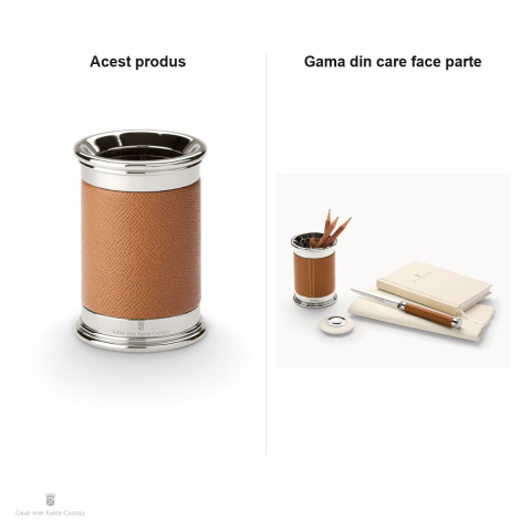 Suport pentru instrumente de scris Graf von Faber-Castell, rotund, din metal si piele, diametru 74 mm, maro [4]