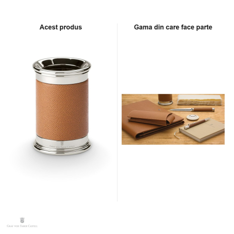 Suport pentru instrumente de scris Graf von Faber-Castell, rotund, din metal si piele, diametru 74 mm, maro [5]