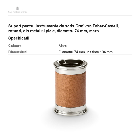Suport pentru instrumente de scris Graf von Faber-Castell, rotund, din metal si piele, diametru 74 mm, maro [2]