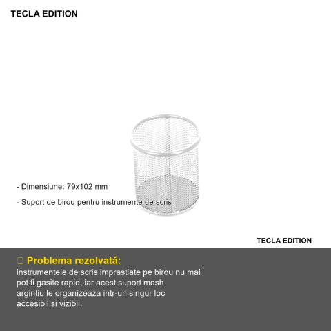 Suport pentru instrumente de scris Tecla Edition, model mesh argintiu, organizare birou [1]