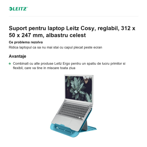 Suport pentru laptop Leitz Cosy, reglabil, 312 x 50 x 247 mm, albastru celest [1]