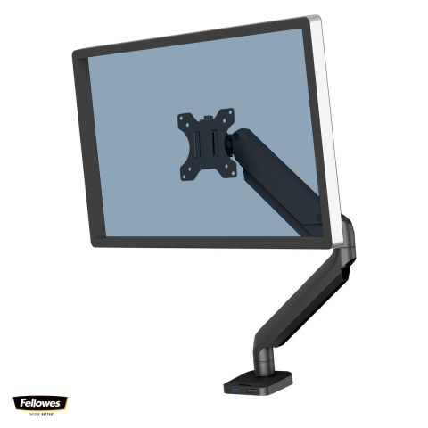 Birou & Ergonomie - Suport pentru monitor Fellowes Platinum, 1 brat, cu clema, pentru monitoare de maxim 32 inch si 8 kg, porturi USB, 54 x 11.6 x 51.4 cm, negru