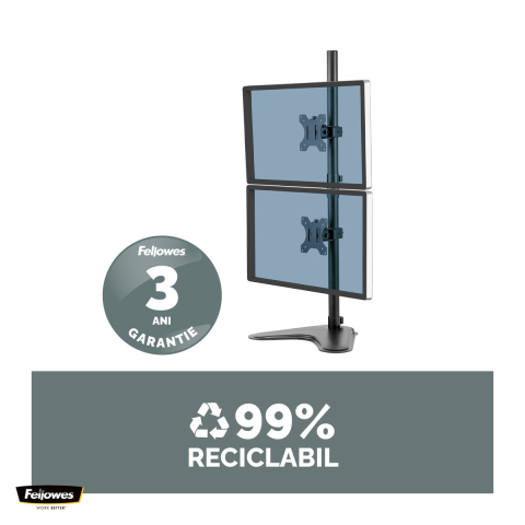 Suport pentru monitor Fellowes Professional, 2 brate pe verticala, baza fixa, pentru monitoare de maxim 32 inch si 8 kg, VESA, 90.5 x 39 x 28 cm [4]