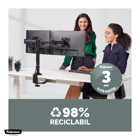 Suport pentru monitor Fellowes Reflex, 2 brate, pentru monitoare de maxim 27 inch si 7 kg, VESA, 55x12x49 cm [4]