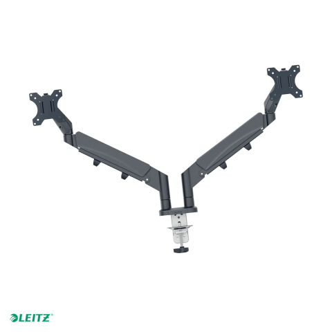 Birou & Ergonomie - Suport pentru monitor Leitz Ergo, 2 brate, fixare pe birou cu clema C, pentru monitoare de 17-32 inch si maxim 9 kg, 1120 x 110 x 600 mm, gri carbune