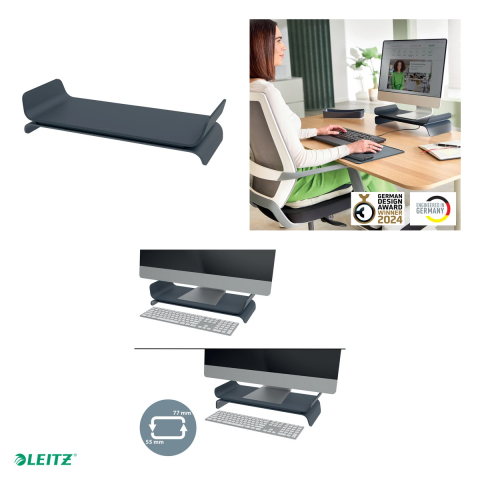 Suport pentru monitor Leitz Ergo, 2 inaltimi, pentru ecrane de maxim 27 inch, 209 x 112 x 438 mm, gri carbune [3]