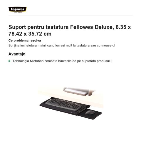 Suport pentru tastatura Fellowes Deluxe, 6.35 x 78.42 x 35.72 cm [1]