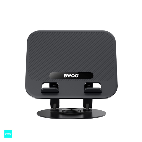 Suport birou - Suport pliabil din aluminiu, rotativ, pentru tableta si laptop, incarcare maxima 5kg, dimensiuni 96 x 90 x 43mm, cu baza rotativa de 360°, ajustabil pe inaltime si cu rotire la 180°, negru