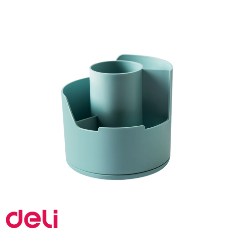 Organizatoare si suporturi de birou - Suport rotativ Deli, 4 compartimente, plastic reciclat, pentru instrumente de scris, birou organizat