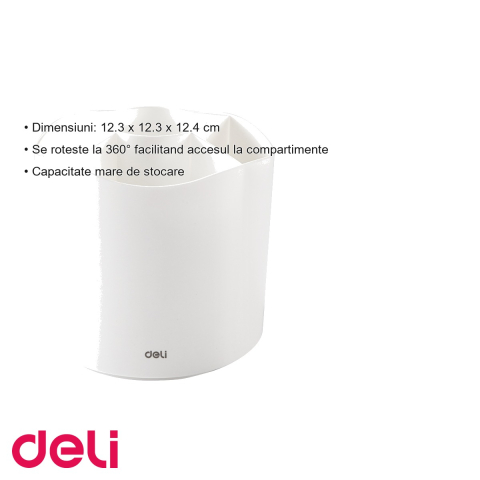 Suport rotativ Deli, 5 compartimente, pentru instrumente de scris, culoare alba, birou organizat [2]