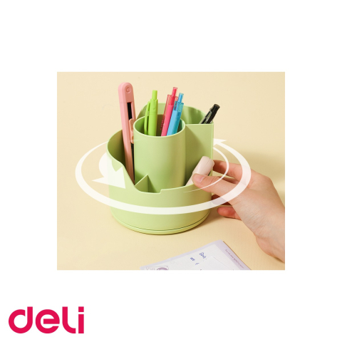 Suport rotativ Deli Longreen, 4 compartimente, din plastic reciclat, pentru instrumente de scris, birou organizat [3]