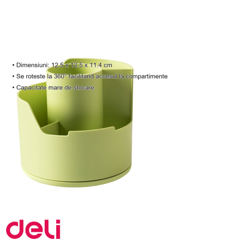 Suport rotativ Deli Longreen, 4 compartimente, din plastic reciclat, pentru instrumente de scris, birou organizat [2]