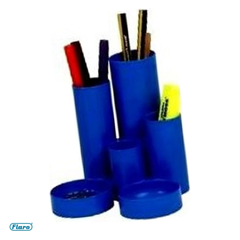 Suporturi articole birou - Suport tubular de birou Flaro cu 6 compartimente, din plastic, albastru