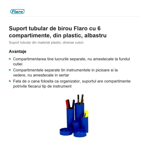 Suport tubular de birou Flaro cu 6 compartimente, din plastic, albastru [1]