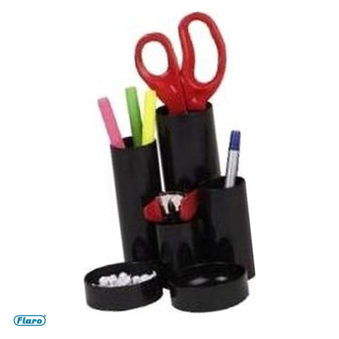 Suporturi articole birou - Suport tubular de birou Flaro cu 6 compartimente, din plastic, negru
