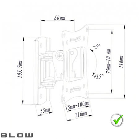 Suport TV/monitor universal, de perete, Blow 08174, rotire 60°, 10-27 inch, 15kg max, VESA 75x75mm/100x100mm, negru [7]