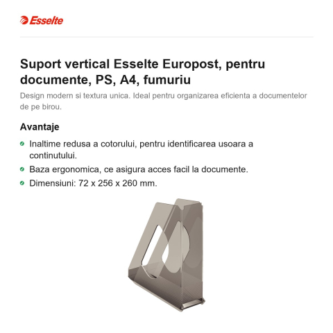Suport vertical Esselte Europost, pentru documente, PS, A4, fumuriu [1]