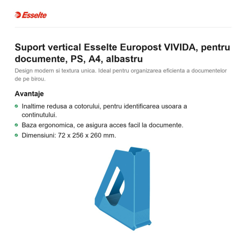 Suport vertical Esselte Europost VIVIDA, pentru documente, PS, A4, albastru [1]