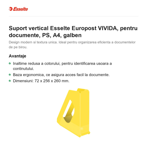 Suport vertical Esselte Europost VIVIDA, pentru documente, PS, A4, galben [1]