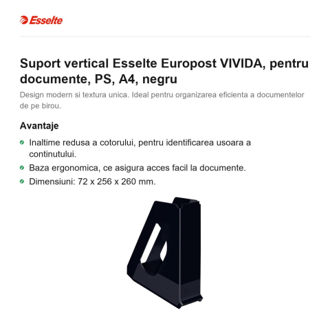 Suport vertical Esselte Europost VIVIDA, pentru documente, PS, A4, negru [1]
