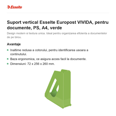 Suport vertical Esselte Europost VIVIDA, pentru documente, PS, A4, verde [1]