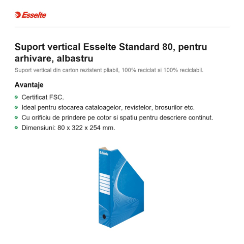 Suport vertical Esselte Standard 80, pentru arhivare, albastru [1]