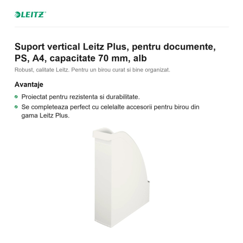 Suport vertical Leitz Plus, pentru documente, PS, A4, capacitate 70 mm, alb [1]