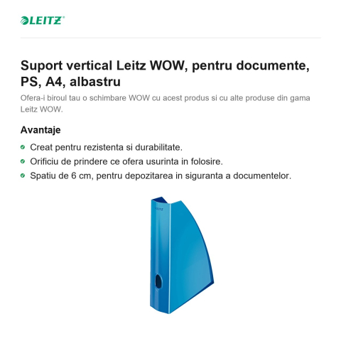 Suport vertical Leitz WOW, pentru documente, PS, A4, albastru [1]
