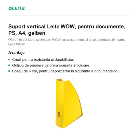Suport vertical Leitz WOW, pentru documente, PS, A4, galben [1]