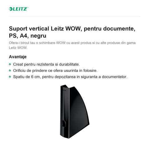 Suport vertical Leitz WOW, pentru documente, PS, A4, negru [1]