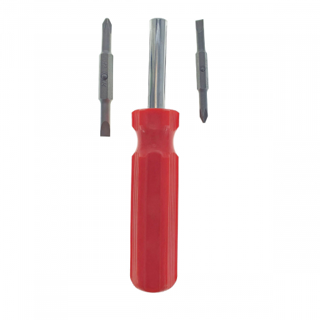 Surubelnita 4in1, cu tija 118x11mm , 2 capete drepte de 5 si 6 mm, 2 capete cruce de 5 si 6 mm, maner din plastic rosu [3]