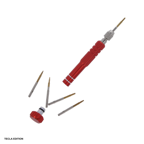 Scule si consumabile service - Surubelnita de precizie cu 6 capete interschimbabile pentru deschiderea dispozitivelor electronice, Triwing Y 0.6, Pentalob stea cu 5 colturi 0.8, Phillips 1.5 mm,plat 1.5 mm, Torx T5, Torx T6