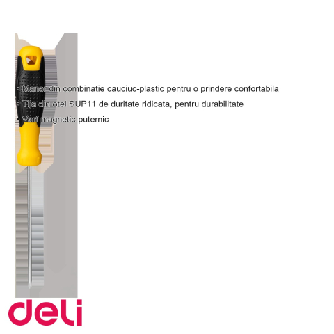 Surubelnita tip cruce Deli PH0, maner cauciuc-plastic antiderapant, varf magnetic, tija otel SUP11 [2]