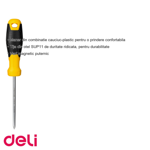 Surubelnita tip cruce Deli PH1, maner cauciuc-plastic antiderapant, varf magnetic, tija otel SUP11, pentru uz general [2]